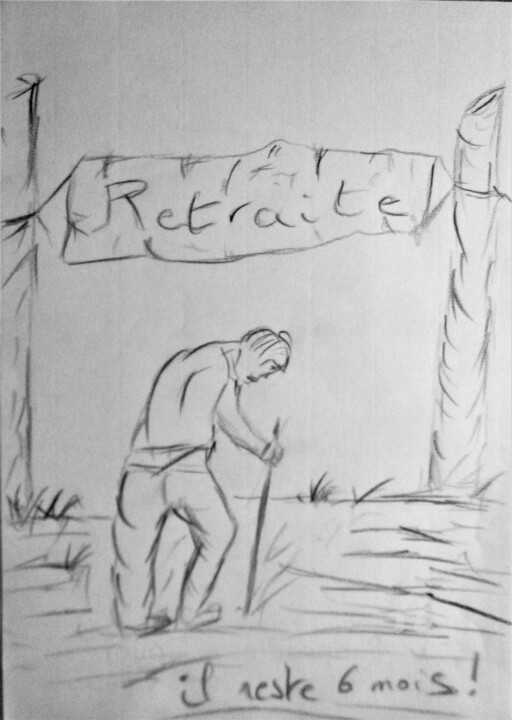 Drawing titled "La retraite à 70 an…" by Roberto Urbano, Original Artwork, Pencil