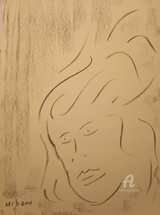 Tekening getiteld "Les cheveux dans le…" door Roberto Urbano, Origineel Kunstwerk, Houtskool
