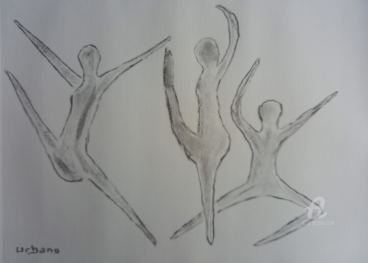 图画 标题为“Les trois danseuses” 由Roberto Urbano, 原创艺术品, 木炭