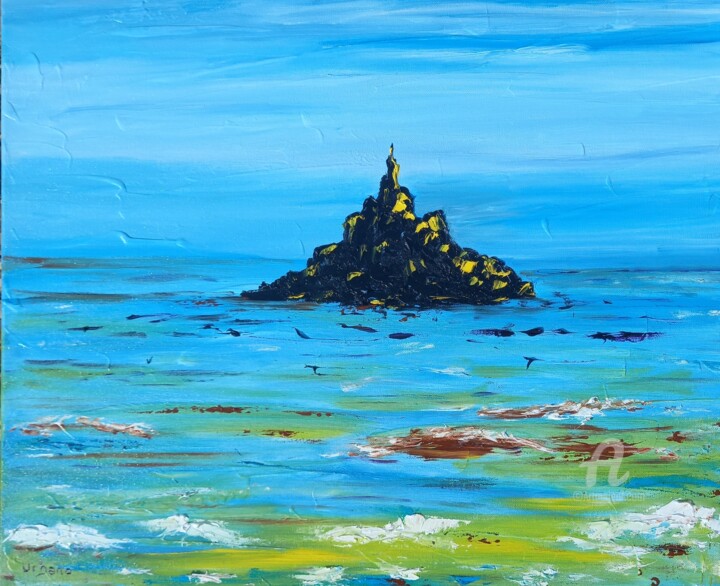 Painting titled "Mont Saint-Michel" by Roberto Urbano, Original Artwork, Oil Mounted on Wood Stretcher frame