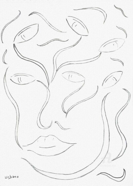 Drawing titled "Regard féminin" by Roberto Urbano, Original Artwork, Pencil