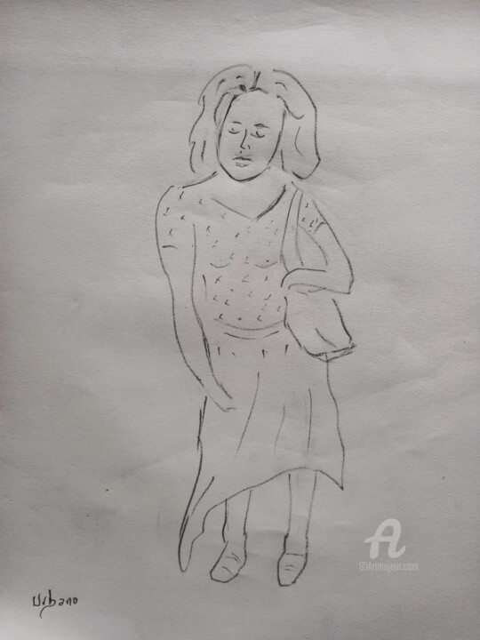 Drawing titled "La femme au sac à m…" by Roberto Urbano, Original Artwork, Pencil