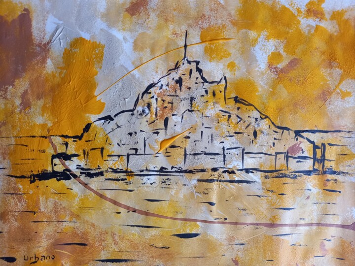 Painting titled "Le Mont-Saint-Michel" by Roberto Urbano, Original Artwork, Acrylic