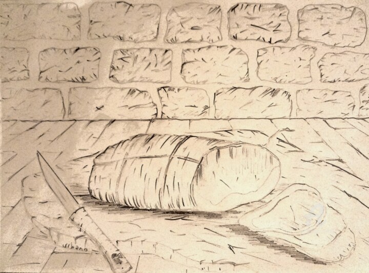 Drawing titled "Charcuterie  Corse" by Roberto Urbano, Original Artwork, Pencil