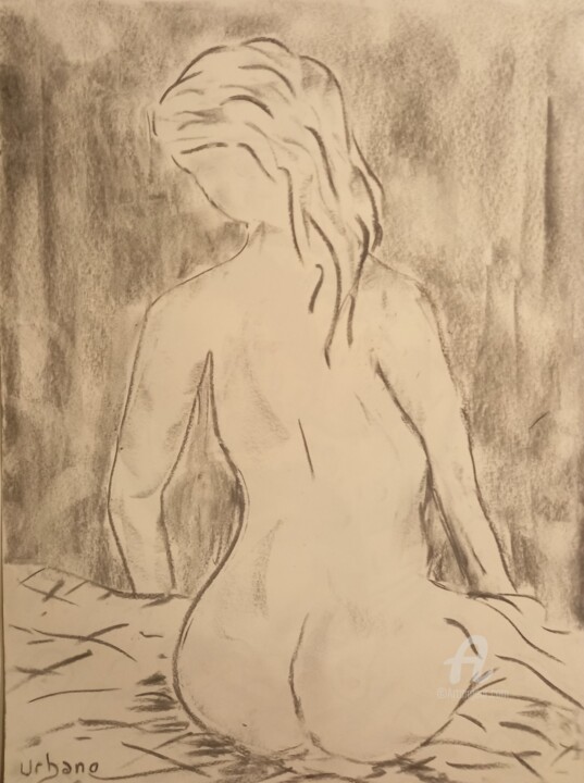 Рисунок под названием "Blonde avec toi" - Roberto Urbano, Подлинное произведение искусства, Древесный уголь