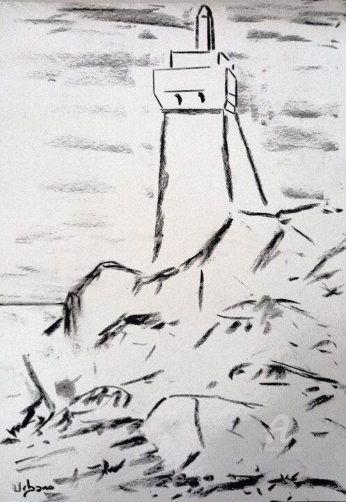 Desenho intitulada "Phare en Bretagne" por Roberto Urbano, Obras de arte originais, Carvão