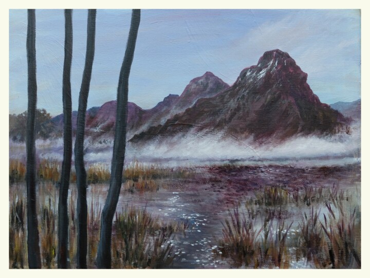Painting titled "MOUNTAIN VIEW" by Bob Payne, Original Artwork, Oil Mounted on Wood Stretcher frame
