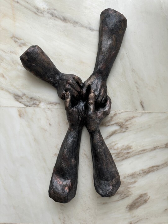 Sculpture titled "Faux Bronze Hands" by Bobbie Salvador, Original Artwork, Clay
