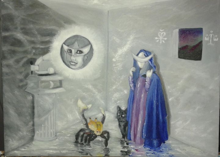 Painting titled "Le Salon de Lune" by Dedallu Argentu, Original Artwork, Oil