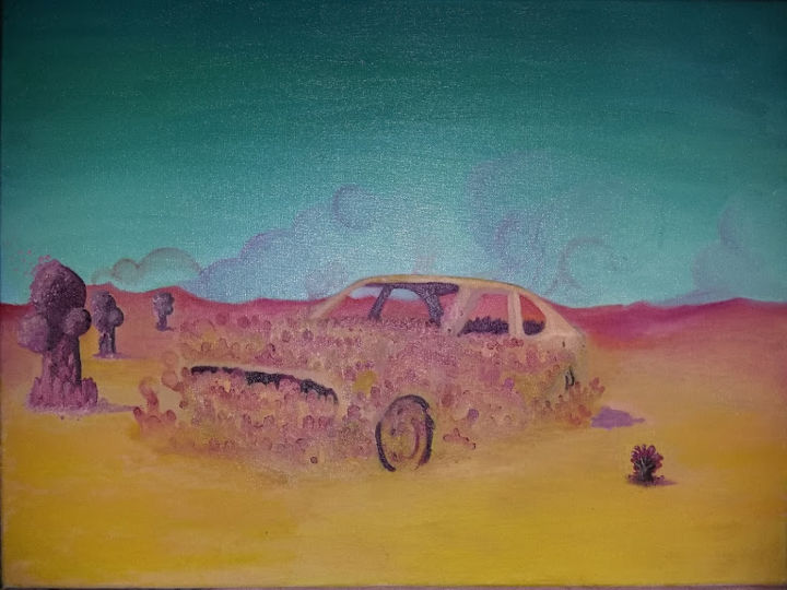 Painting titled "Yellow Desert" by Dedallu Argentu, Original Artwork, Oil