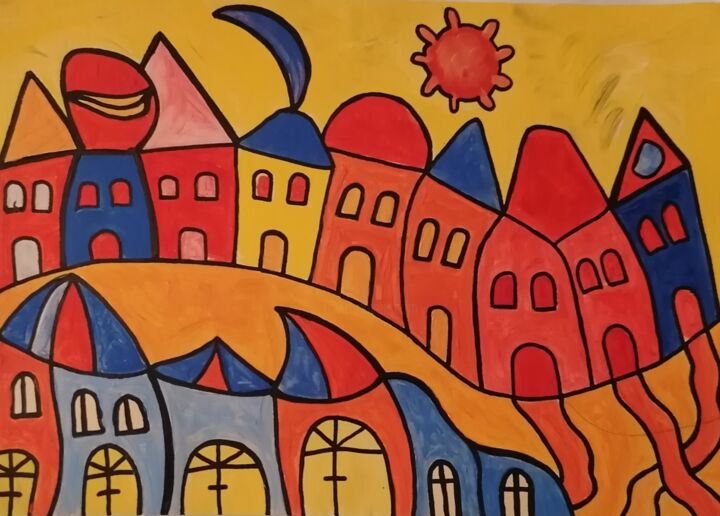 Malarstwo zatytułowany „Sun City” autorstwa Bobby, Oryginalna praca, Akryl