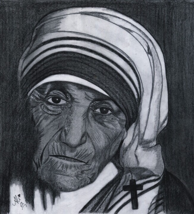 Painting titled "Mother Teresa" by Bobby Dar, Original Artwork, Oil