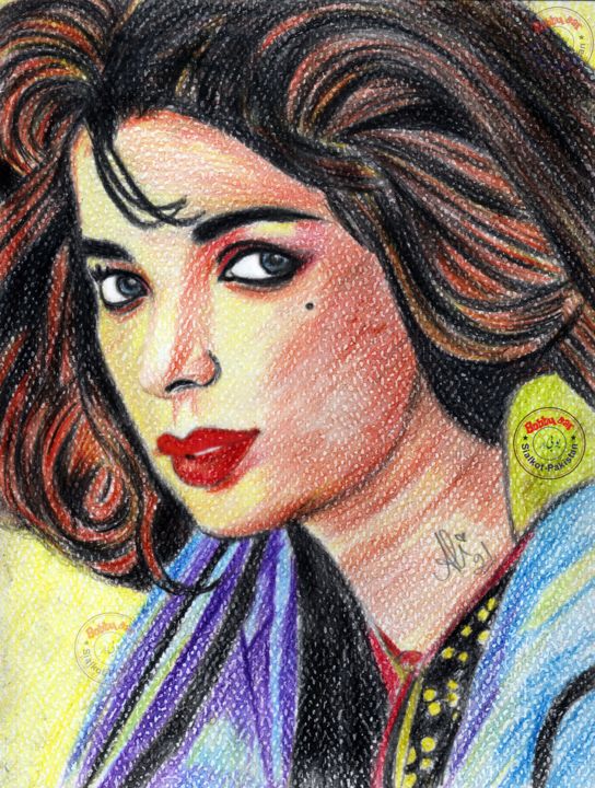 Painting titled "Babra Sharif" by Bobby Dar, Original Artwork, Pencil