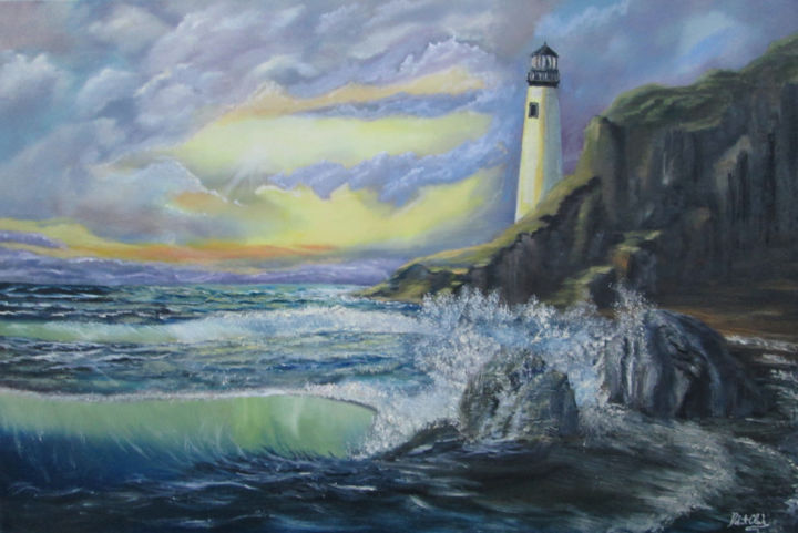 Painting titled "Beacon of Hope" by Robert Clark, Original Artwork, Oil Mounted on Wood Stretcher frame