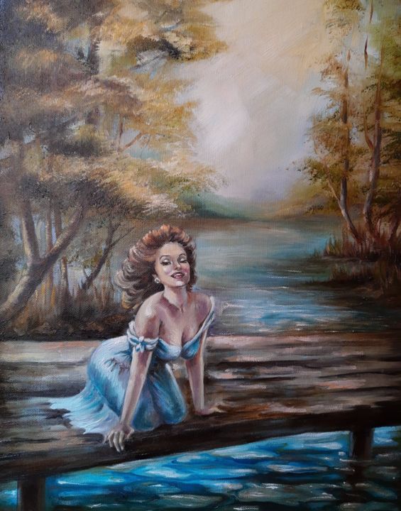 Pintura intitulada "Beautiful woman at…" por Loredana Bobocel, Obras de arte originais, Óleo Montado em Armação em madeira