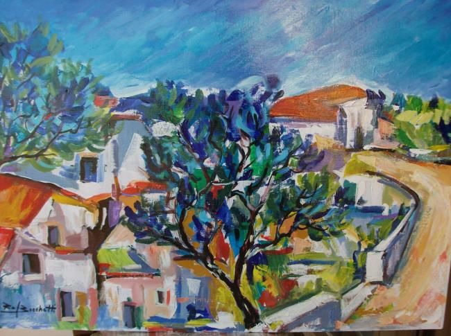 Pittura intitolato "Strada di paese" da Fael, Opera d'arte originale,