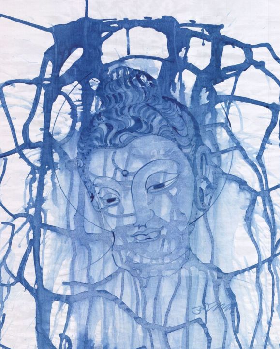 绘画 标题为“BUDDHA HEAD 10” 由Bodhi Selvam, 原创艺术品, 丙烯