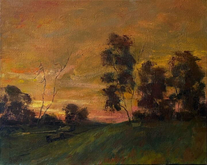 Painting titled "Тревожный закат" by Bodis, Original Artwork, Oil