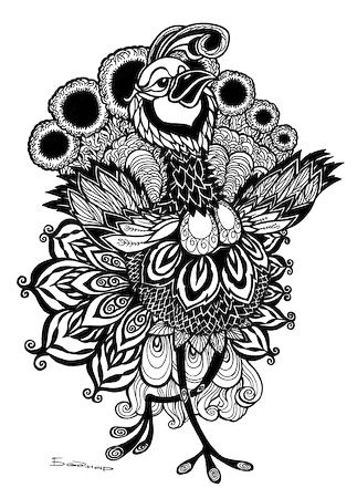 Desenho intitulada "rooster" por Shut, Obras de arte originais