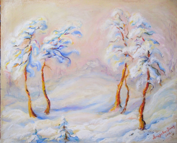 Painting titled "Winter sun." by Ludmila Bodrova-Vind, Original Artwork, Oil