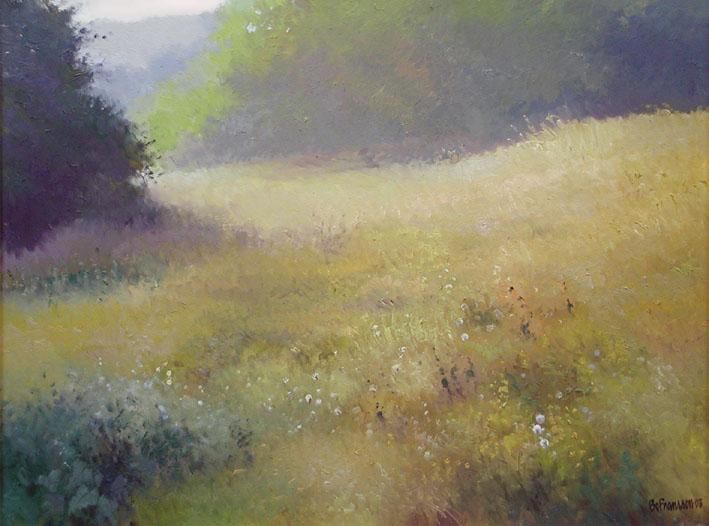 Pittura intitolato "Meadow, morning lig…" da Bo Fransson, Opera d'arte originale, Olio