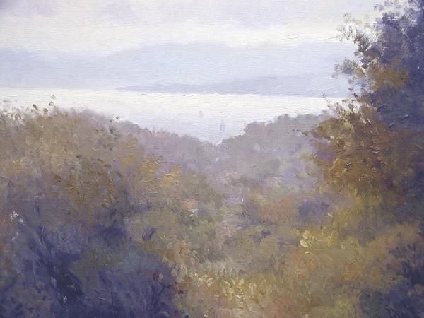 Painting titled "A Hazy Day, Antibes" by Bo Fransson, Original Artwork, Oil