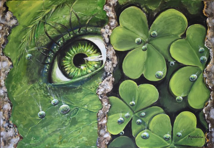 Картина под названием ""Green Planet"." - Bogdalena Bah, Подлинное произведение искусства, Акрил Установлен на Подрамник