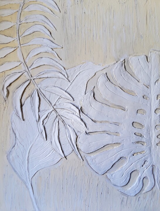 Pintura titulada "Tropical leaves. Ba…" por Bogdalena Bah, Obra de arte original, Acrílico Montado en Panel de madera