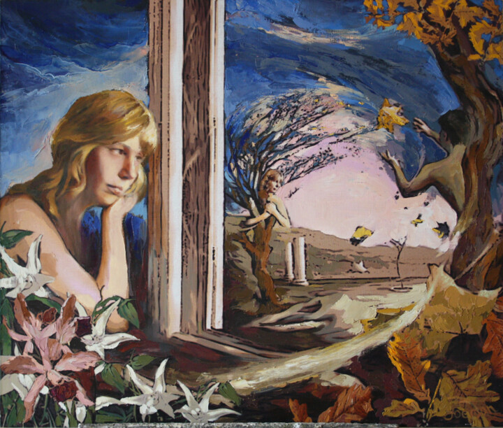 Painting titled "Осіння ілюзія" by Bogdan Burak, Original Artwork, Oil
