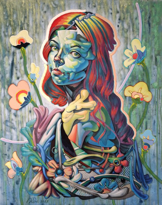 Painting titled "Lily" by Bogdan Dide, Original Artwork, Acrylic Mounted on Wood Stretcher frame