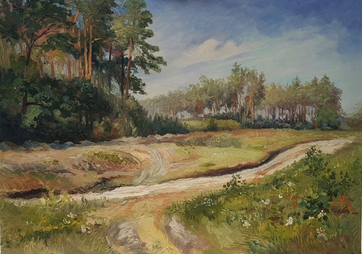 Painting titled "Road to the lakes" by Bogdan Ermakov, Original Artwork, Oil