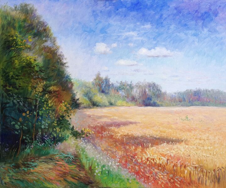 Peinture intitulée "Wheat field" par Bogdan Ermakov, Œuvre d'art originale, Huile