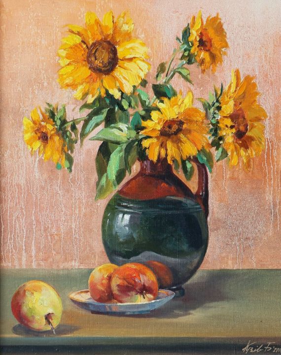 Painting titled "Sunflowers" by Bogdan Kuziv, Original Artwork, Oil