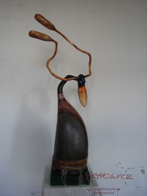 Sculpture titled "Antenae Bird" by Bogdan Lachowicz, Original Artwork, Wood