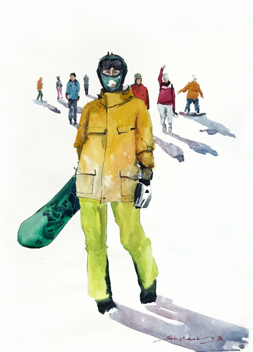绘画 标题为“Snowboarders” 由Bogdan Shiptenko, 原创艺术品, 水彩