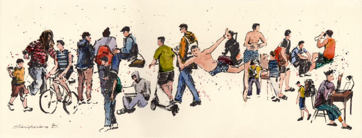 Картина под названием "Lost in people" - Bogdan Shiptenko, Подлинное произведение искусства, Акварель