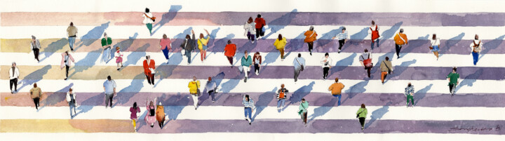 Painting titled "Pedestrian Crossing" by Bogdan Shiptenko, Original Artwork, Watercolor