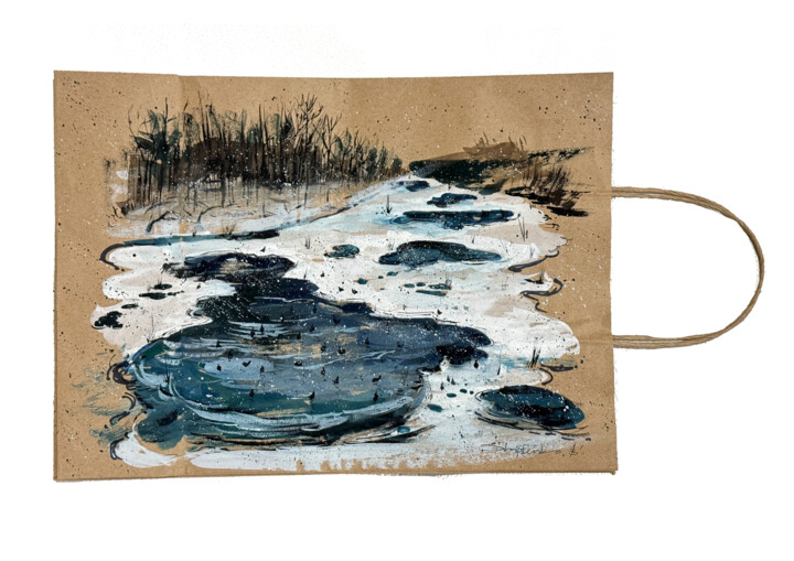 Картина под названием "Winter lake" - Bogdan Shiptenko, Подлинное произведение искусства, Гуашь