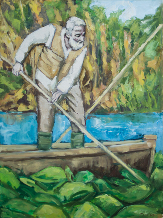 Schilderij getiteld "The Delta Fisherman" door Bogdan Tigan, Origineel Kunstwerk, Olie