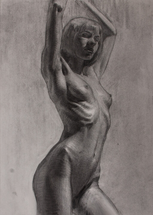 Disegno intitolato "nude" da Bogdan Tolbariu, Opera d'arte originale, Carbone