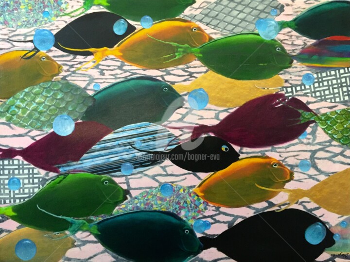 Картина под названием "Fisch Olympiade" - Bogner Eva, Подлинное произведение искусства, Акрил