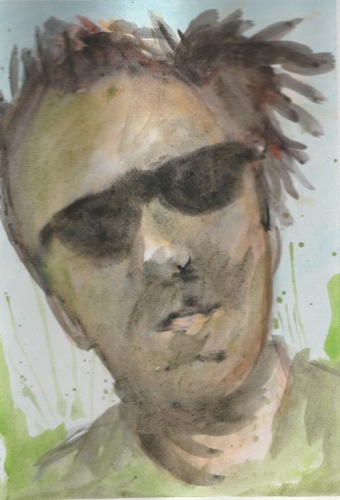 Zeichnungen mit dem Titel "self-portrait abstr…" von Bogumił Lewańczyk, Original-Kunstwerk, Aquarell