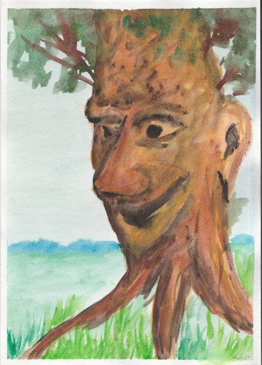 Dessin intitulée "tree / drzewo" par Bogumił Lewańczyk, Œuvre d'art originale, Aquarelle