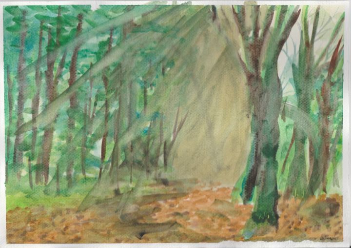Zeichnungen mit dem Titel "forest / las" von Bogumił Lewańczyk, Original-Kunstwerk, Aquarell