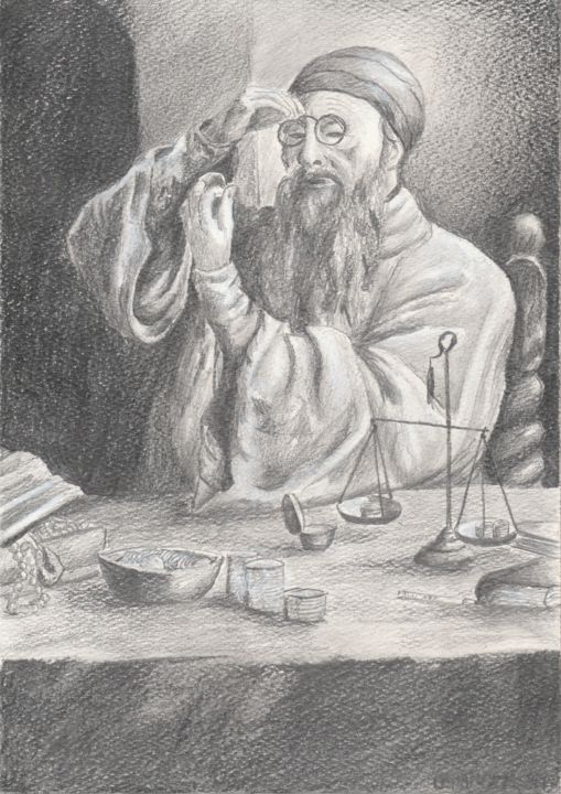 Zeichnungen mit dem Titel "counting Money / li…" von Bogumił Lewańczyk, Original-Kunstwerk, Bleistift