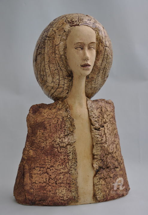 Scultura intitolato "Girl portrait." da Bogusław Dobrowolski, Opera d'arte originale, Ceramica