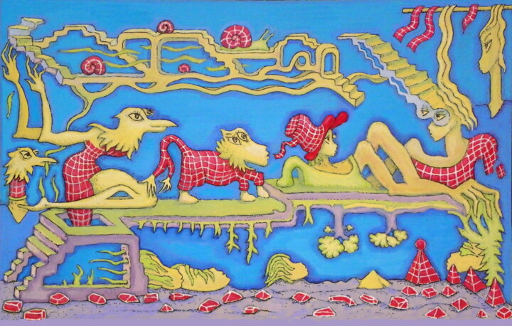 Dibujo titulada "Fairy tales - stairs" por Bohdan Wincenty Łoboda, Obra de arte original, Gouache