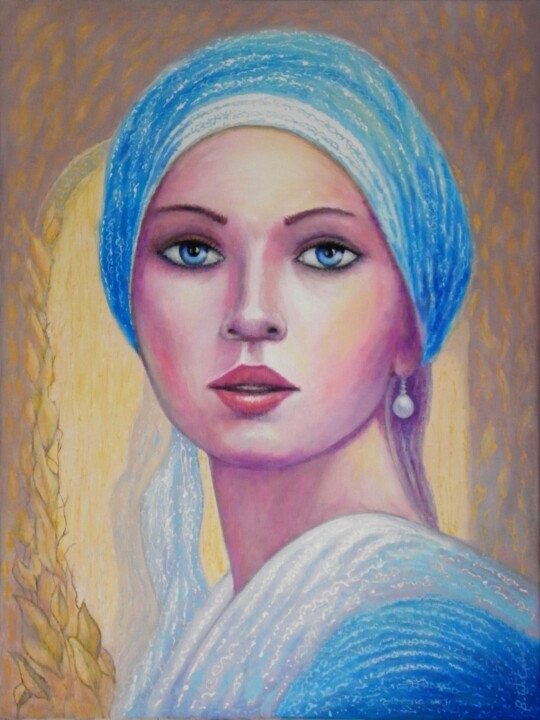 Schilderij getiteld "Kobieta z perłą" door Bohdan Wincenty Łoboda, Origineel Kunstwerk, Acryl