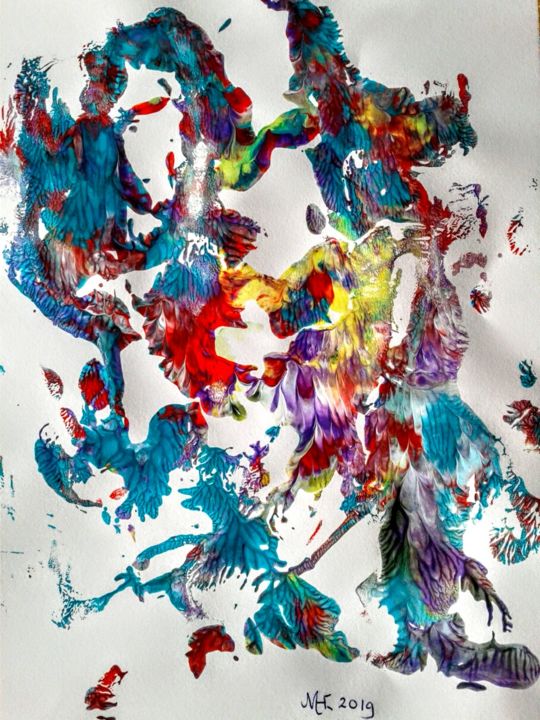 Painting titled "Colourexplosion 1" by Marianne Huizinga, Original Artwork, Gouache