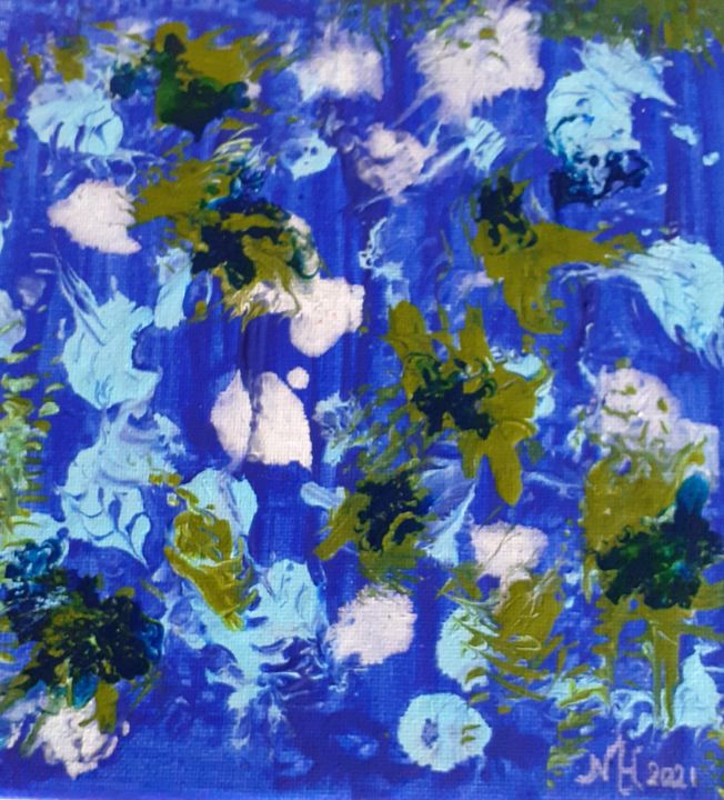 Schilderij getiteld "Blue miracle" door Marianne Huizinga, Origineel Kunstwerk, Acryl